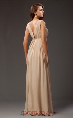 A-line Chiffon Champagne V-neck Floor-length Formal Prom Dress(JT2690)