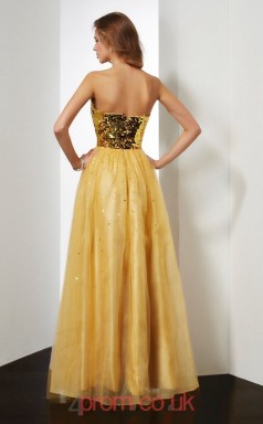 Gold Organza A-line Sweetheart Floor-length Prom Formal Dresses(JT2731)