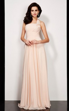 Pearl Pink Chiffon A-line One Shoulder Floor-length Clearance Prom Dresses(JT2883)