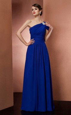 Navy Blue Chiffon A-line One Shoulder Floor-length Clearance Prom Dresses(JT2889)
