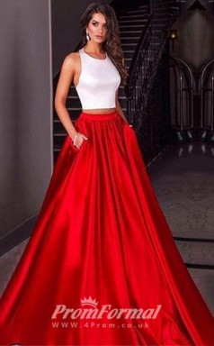 Chic White and Ruby Red Two Piece Prom Dresses JT2PUK010