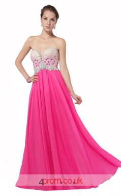 Hot Pink Chiffon Princess Sweetheart Floor Length Prom Dress(JT3640)