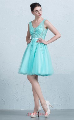 Light Blue Lace Tulle A-line Sweetheart Short/Mini Prom Dress(JT3677)
