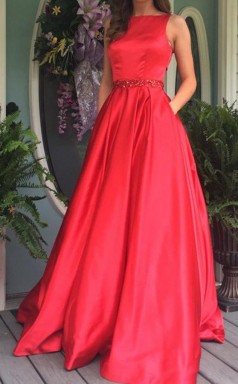 Elegant A Line Red Long Prom Formal Dress with Open Back  JTA5371