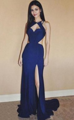Sexy Cheap Backless Side Slit Royal Blue Mermaid Prom Dress  JTA5611