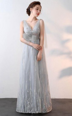 New Style A Line V Neck Tulle Prom Dress With Applique JTA6271