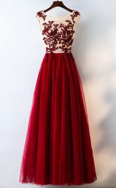 Formal Red Sequined Tulle Prom Dress Long With Lace JTA6321