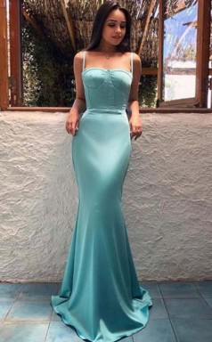 Mermaid Spaghetti Straps Sleeveless Blue Long Prom Dress JTA8331
