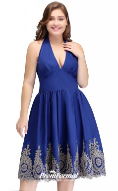 Blue Ankle-length  V-neck Bridesmaid/Party Dresses PPBD023