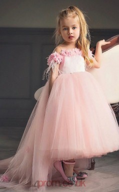 Pinky High Low Girls Prom Dress with Flowers BCH005