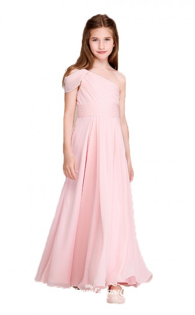 Affordable Pink One Shoulder Junior Bridesmaid Dress Floor-length ...
