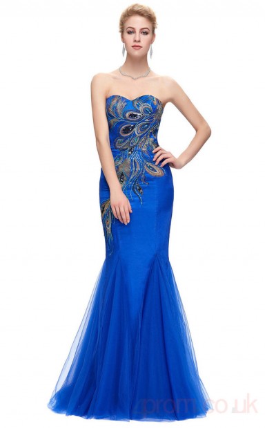 Mermaid Sweetheart Neckline Long Light Royal Blue Chiffon Prom Dresses ...