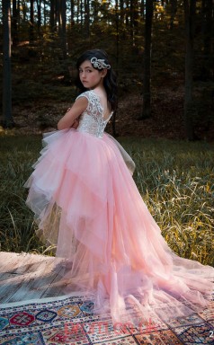 Jewel Short Sleeve Pale Pink Kids Prom Dresses CHK028