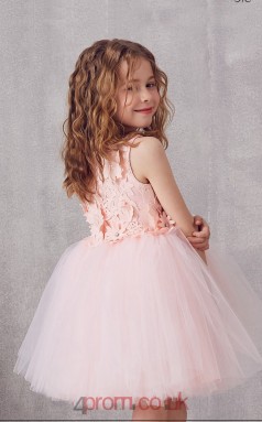 Blushing Pink Tulle Lace Jewel Sleeveless Mini Princess Children's Prom Dress (FGD300)